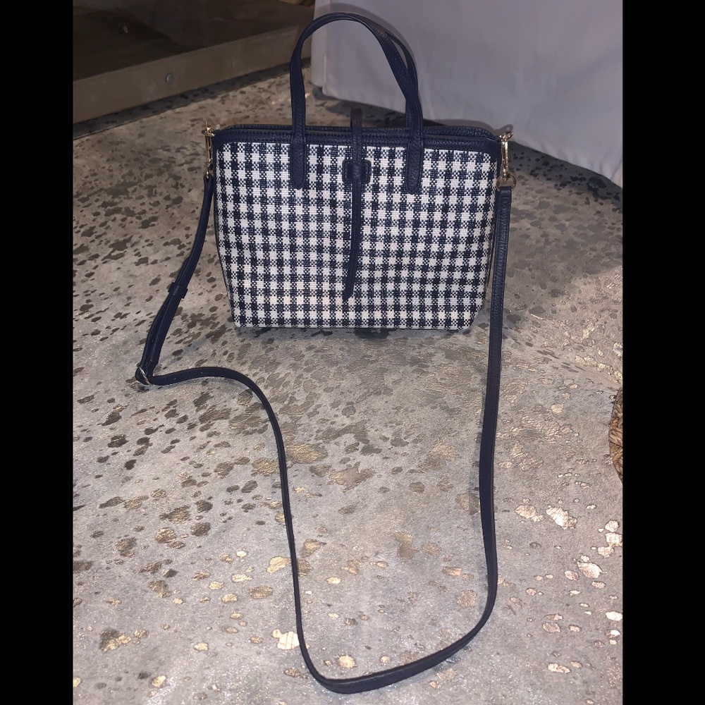 Draper James Mini Straw Tote in Navy Gingham